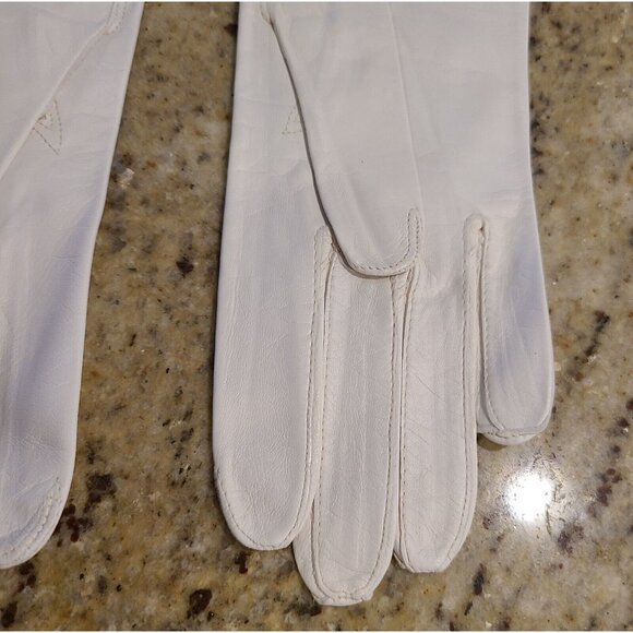 Vtg Size XS-S 6 Cream Soft Kid Leather Formal 10.5" Long Gloves Embroidered - Picture 8 of 15